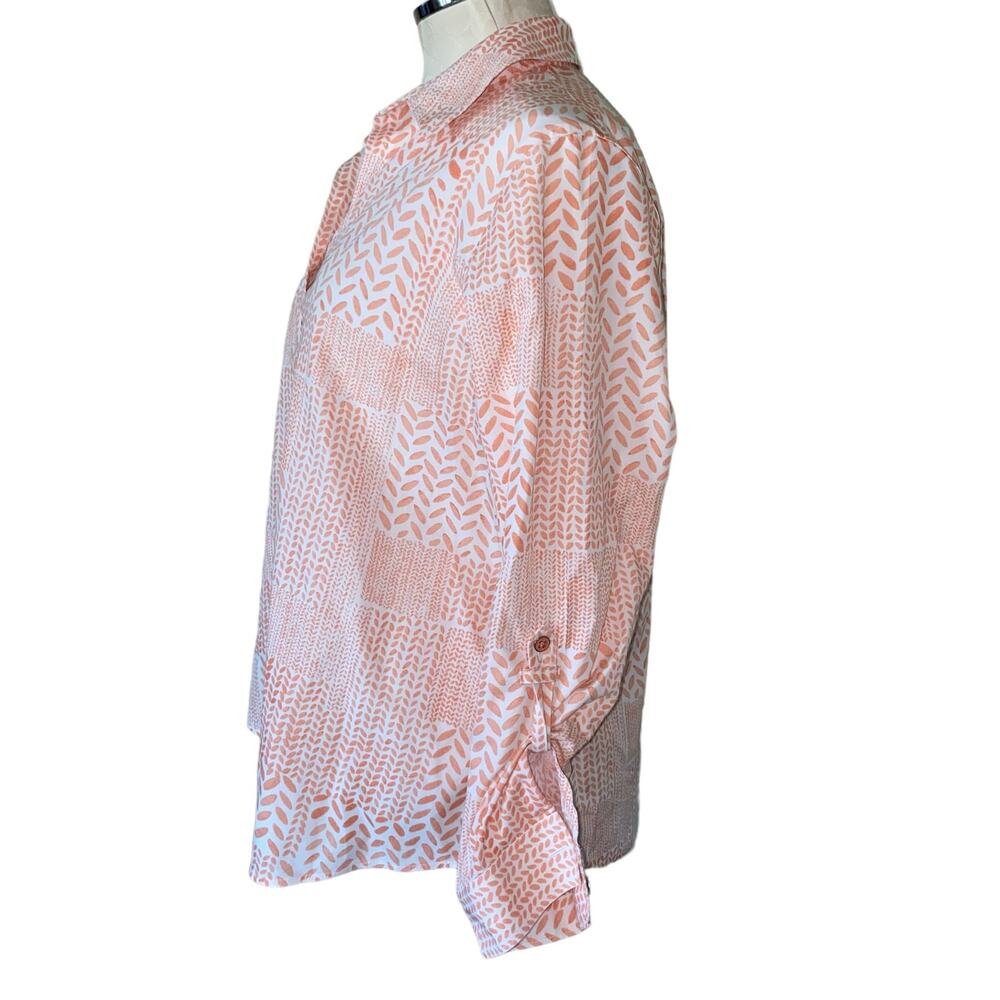 Chico's Patchwork Pattern Peach Roll Tab Button D… - image 6